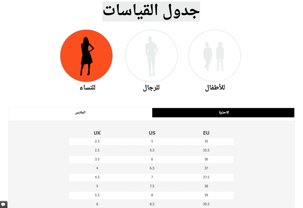 دليل مقاسات نمشي , طريقك للتسوق الالكترونى بدون مشاكل