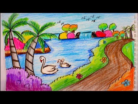 رسم الطبيعة للاطفال , رسمات مناظر خلابه للصغار