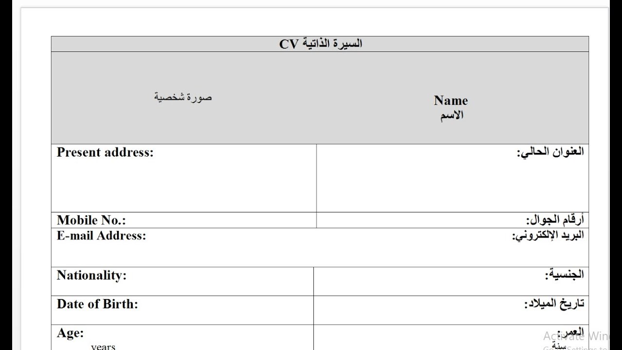 شكل السي في , نموذج ممتاز للسيرة الذاتية